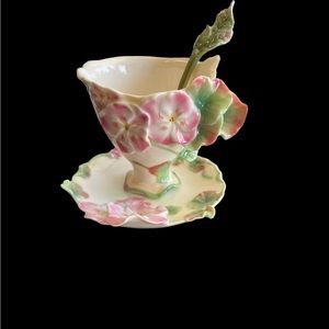 Set of 2 Franz cups and saucers and spoons